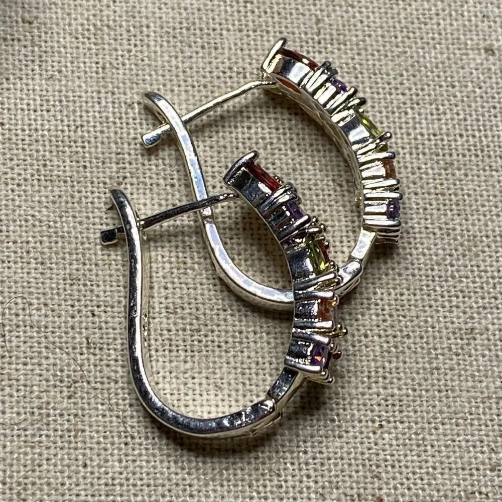 💛 925 Plated Multi Coloured Stone Earrings - Picture 3 of 6